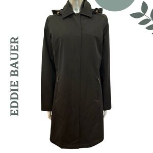 Eddie Bauer Black Hooded Trench Coat – Size Small